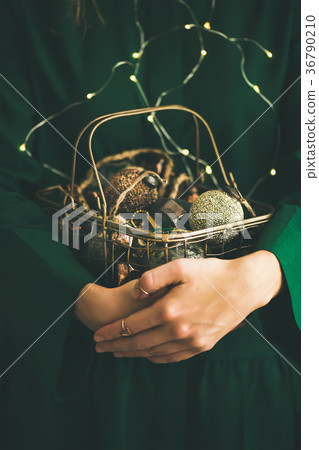 Christmas, New Year tree vintage toys in hands of 36790210