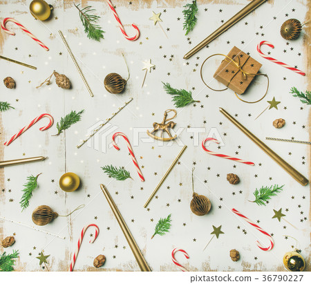 Flat-lay pattern of holiday decoration objects 36790227