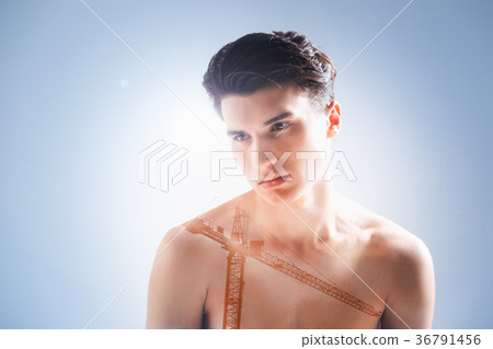 Serious thoughtful man looking in from of him Serious thoughtful man looking in from of him 36791456