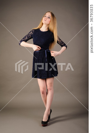 Sexy slim woman in black dress Sexy slim woman in black dress 36793835