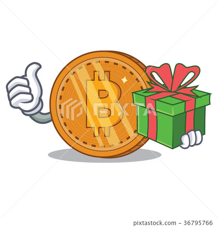 With gift bitcoin coin character cartoon - Stock Illustration [36795766 ...