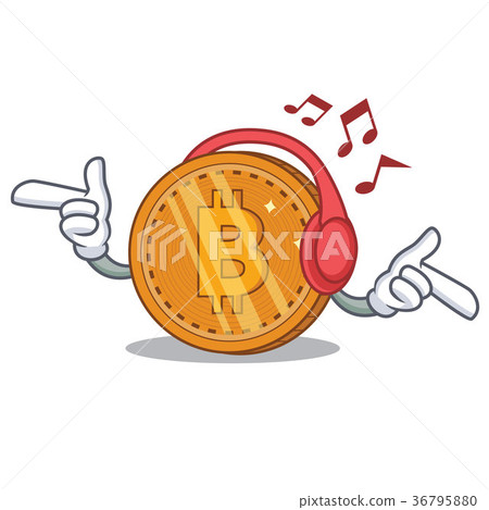 Listening music bitcoin coin character cartoon 36795880