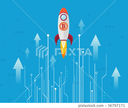 Block chain background with rocket Block chain background with rocket 36797171