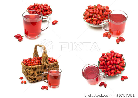 drink and rosehip berries on a white background 36797391