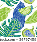 Bright tropical background with juicy fruits. 36797459