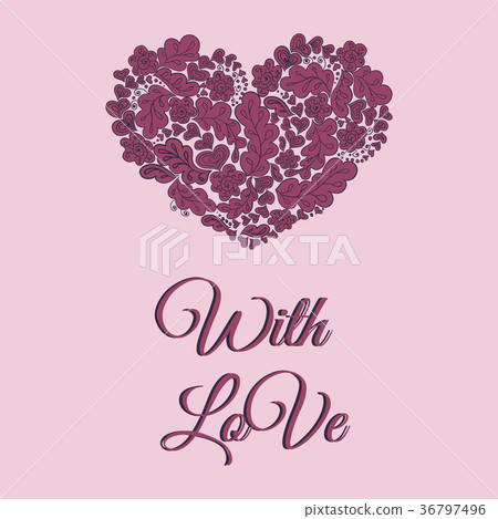 Floral doodle heart card with love - Stock Illustration [36797496] - PIXTA