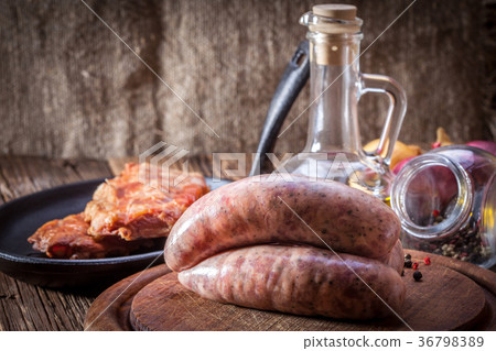 Raw white sausage. Raw white sausage. 36798389