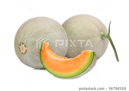 two whole and slice of japanese melons 36798589