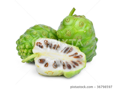 whole and half of noni fruit isolated on white whole and half of noni fruit isolated on white 36798597