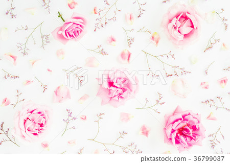 Floral pattern of pink roses, wild flowers Floral pattern of pink roses, wild flowers 36799087