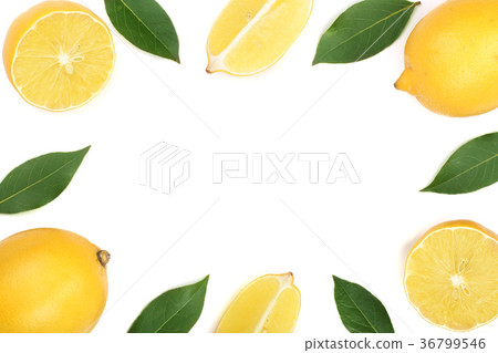 frame of lemon with leaves isolated on white 36799546