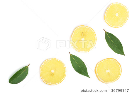 Slices lemon with leaves isolated on white 36799547
