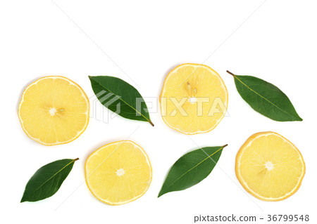 Slices lemon with leaves isolated on white Slices lemon with leaves isolated on white 36799548