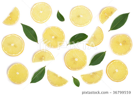 Slices lemon with leaves isolated on white Slices lemon with leaves isolated on white 36799559