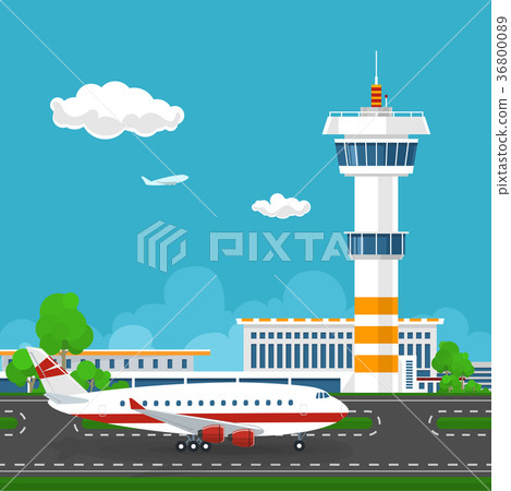 Airport  with Control Tower and Airplane 36800089
