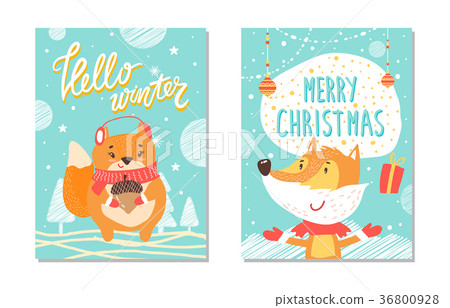 Hello Winter Poster Collection Vector Illustration Hello Winter Poster Collection Vector Illustration 36800928