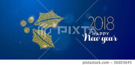 Happy New Year 2018 gold glitter holiday gift box Happy New Year 2018 gold glitter holiday gift box 36803645