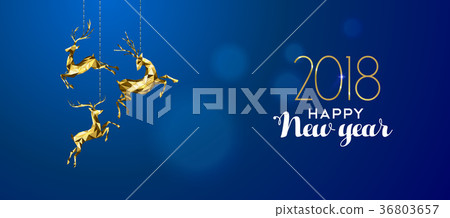 Happy New Year 2018 gold deer ornament decoration Happy New Year 2018 gold deer ornament decoration 36803657