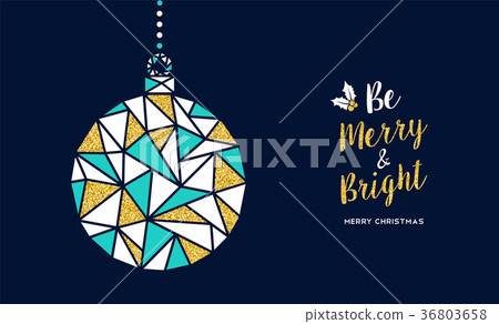 Merry Christmas gold glitter bauble greeting card 36803658