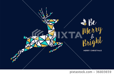 Merry Christmas gold glitter deer greeting card 36803659
