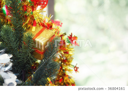 Decorated Christmas tree,gift with blur background 36804161