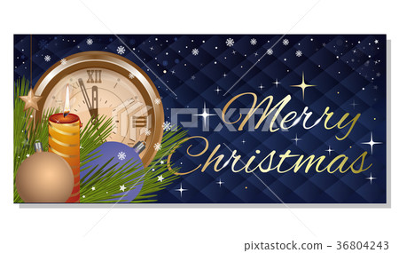 Christmas card with candle and antique clock Christmas card with candle and antique clock 36804243