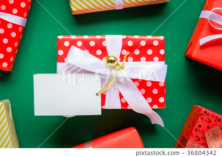 top view mock up white text label and gift boxes top view mock up white text label and gift boxes 36804342