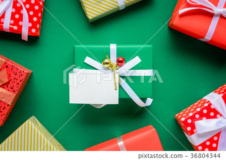 top view mock up white text label and gift boxes top view mock up white text label and gift boxes 36804344