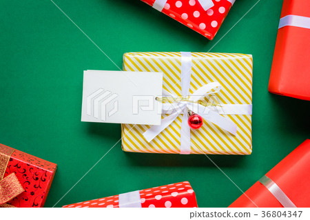 top view mock up white text label and gift boxes top view mock up white text label and gift boxes 36804347