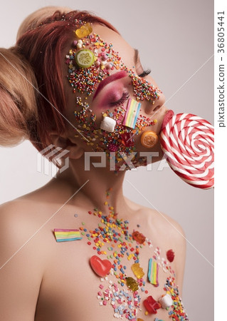 Nude blolnde with cute hairstyle and bodyart shot 36805441