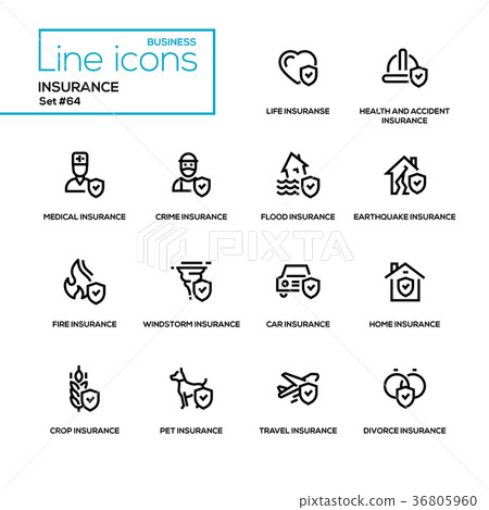 Insurance concept - line design icons set - Stock Illustration ...