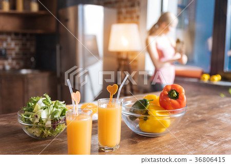 Selective focus of a table with healthy food on it 36806415