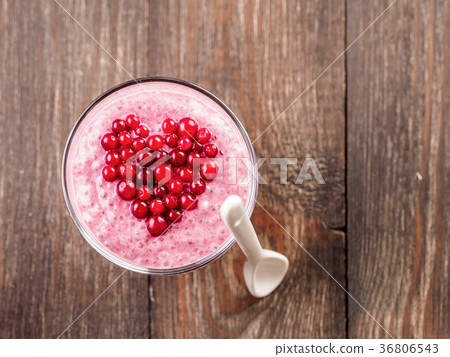 Valentines Day Chia pudding with red berries heart Valentines Day Chia pudding with red berries heart 36806543
