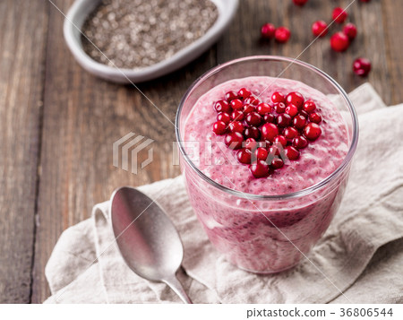 Valentines Day Chia pudding with red berries heart Valentines Day Chia pudding with red berries heart 36806544