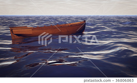 Wooden Boat in Ocean Waves 36806863