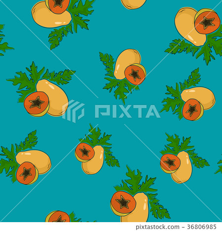 Seamless Pattern , Papaya on Azure Background 36806985