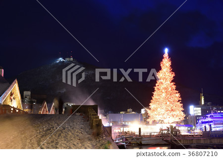Shooting a Christmas Fantasy Giant Christmas Tree in the Hakodate Bay Area 36807210