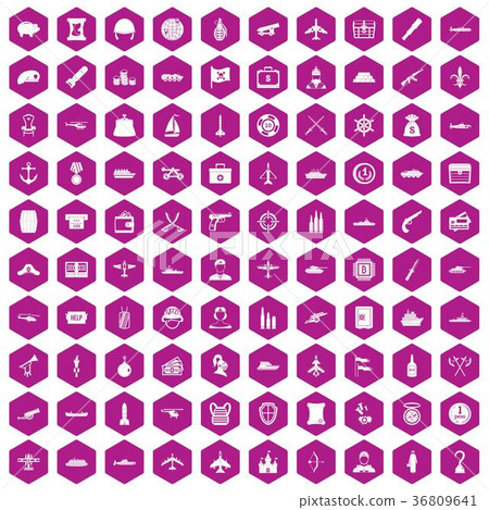 100 combat vehicles icons hexagon violet 36809641