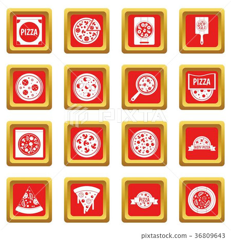 Pizza icons set red Pizza icons set red 36809643
