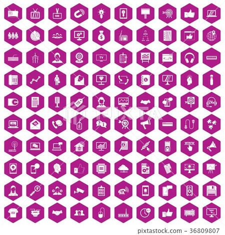 100 data exchange icons hexagon violet 36809807