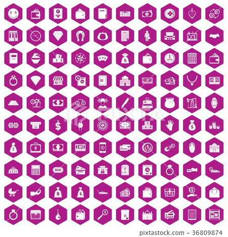 100 deposit icons hexagon violet 36809874