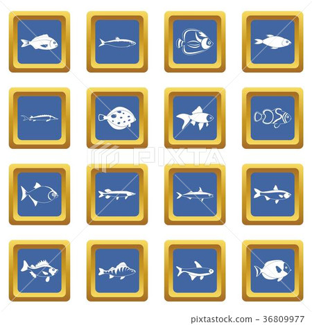 Fish icons set blue 36809977