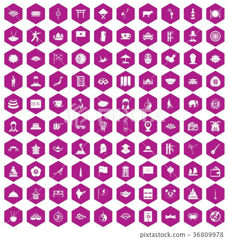 100 dish icons hexagon violet 36809978