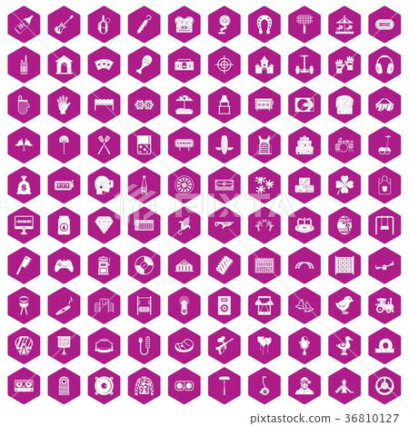 100 entertainment icons hexagon violet 36810127