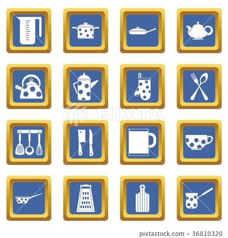 Kitchen tools and utensils icons set blue Kitchen tools and utensils icons set blue 36810320