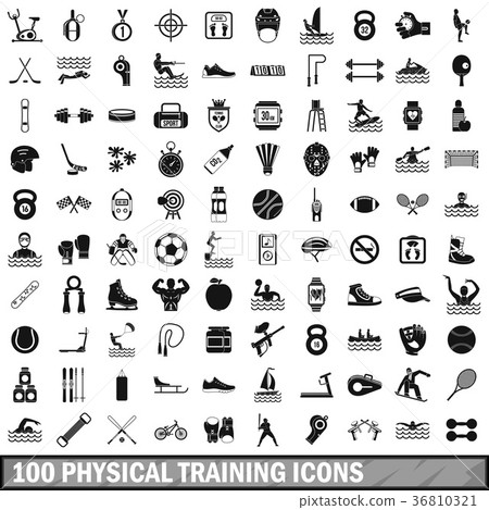 100 physical training icons set, simple style 100 physical training icons set, simple style 36810321