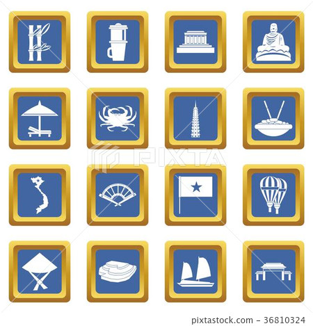 Vietnam travel icons set blue 36810324