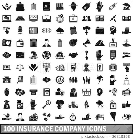 100 insurance company icons set, simple style 100 insurance company icons set, simple style 36810398