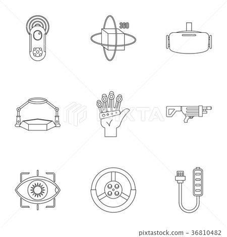 VR game equipment icons set, outline style VR game equipment icons set, outline style 36810482
