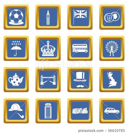 Great Britain icons set blue 36810785